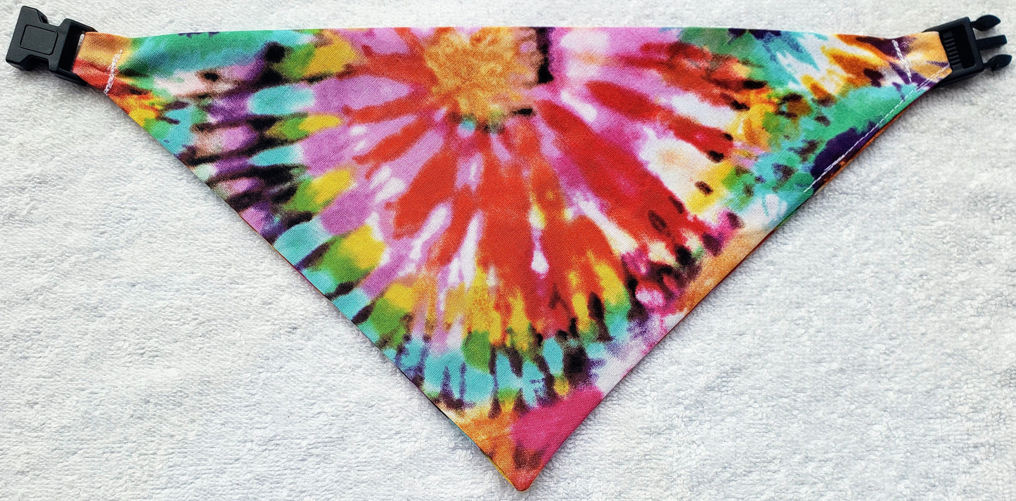Clip on Dog Bandana With Buckle Pet Cat Bandanna Scarf Tie Dye Rainbow Pink Colorful Summer Print Handmade to Order