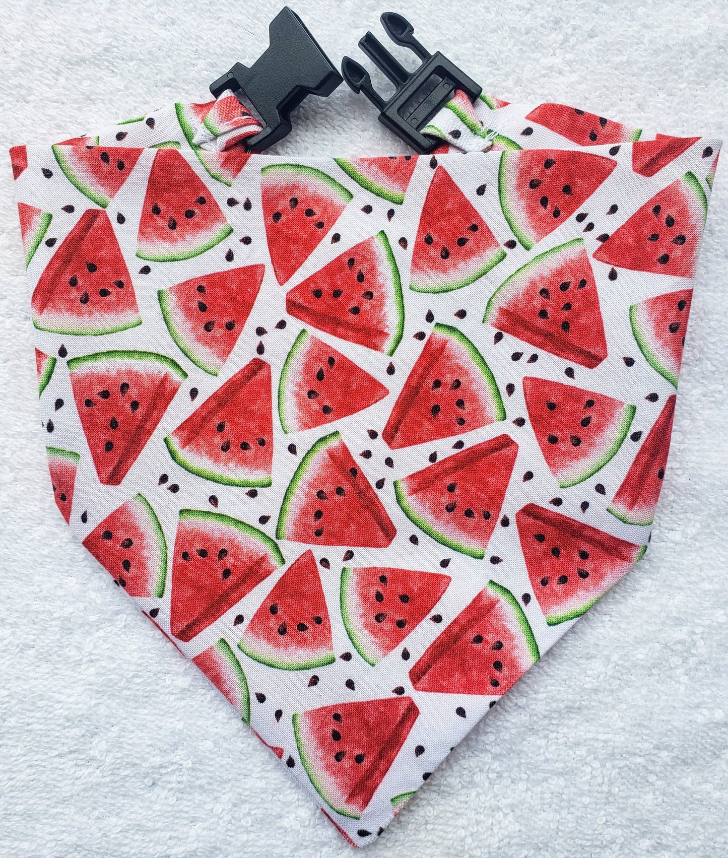 Clip on Dog Bandana With Buckle Pet Cat Bandanna Scarf Red Watermelon BBQ Picnic Summer Handmade to Order