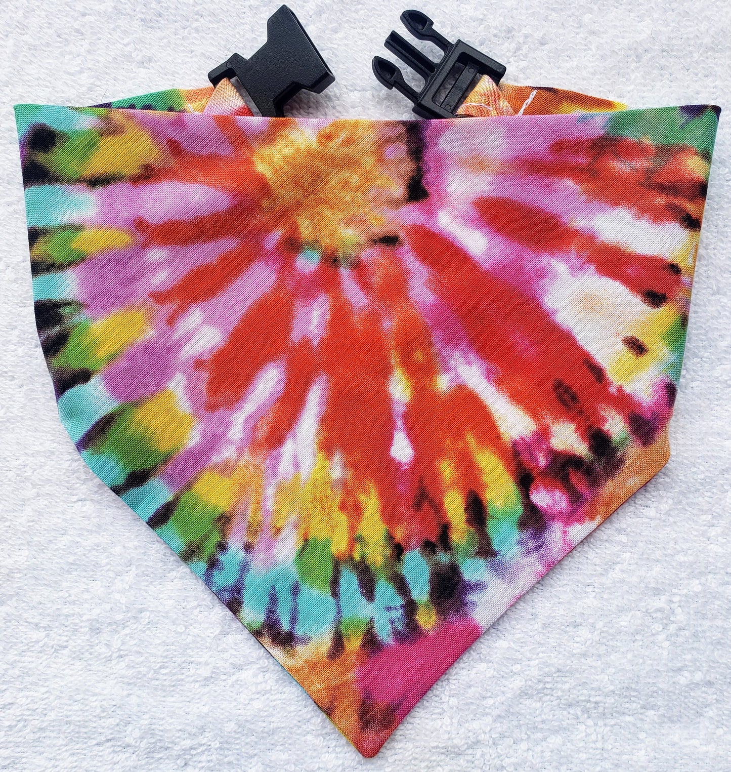 Clip on Dog Bandana With Buckle Pet Cat Bandanna Scarf Tie Dye Rainbow Pink Colorful Summer Print Handmade to Order