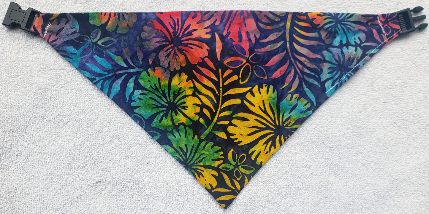 Clip on Dog Bandana With Buckle Pet Cat Bandanna Scarf Blue Hawaiian Floral Hibiscus Plumeria Palms Handmade to Order