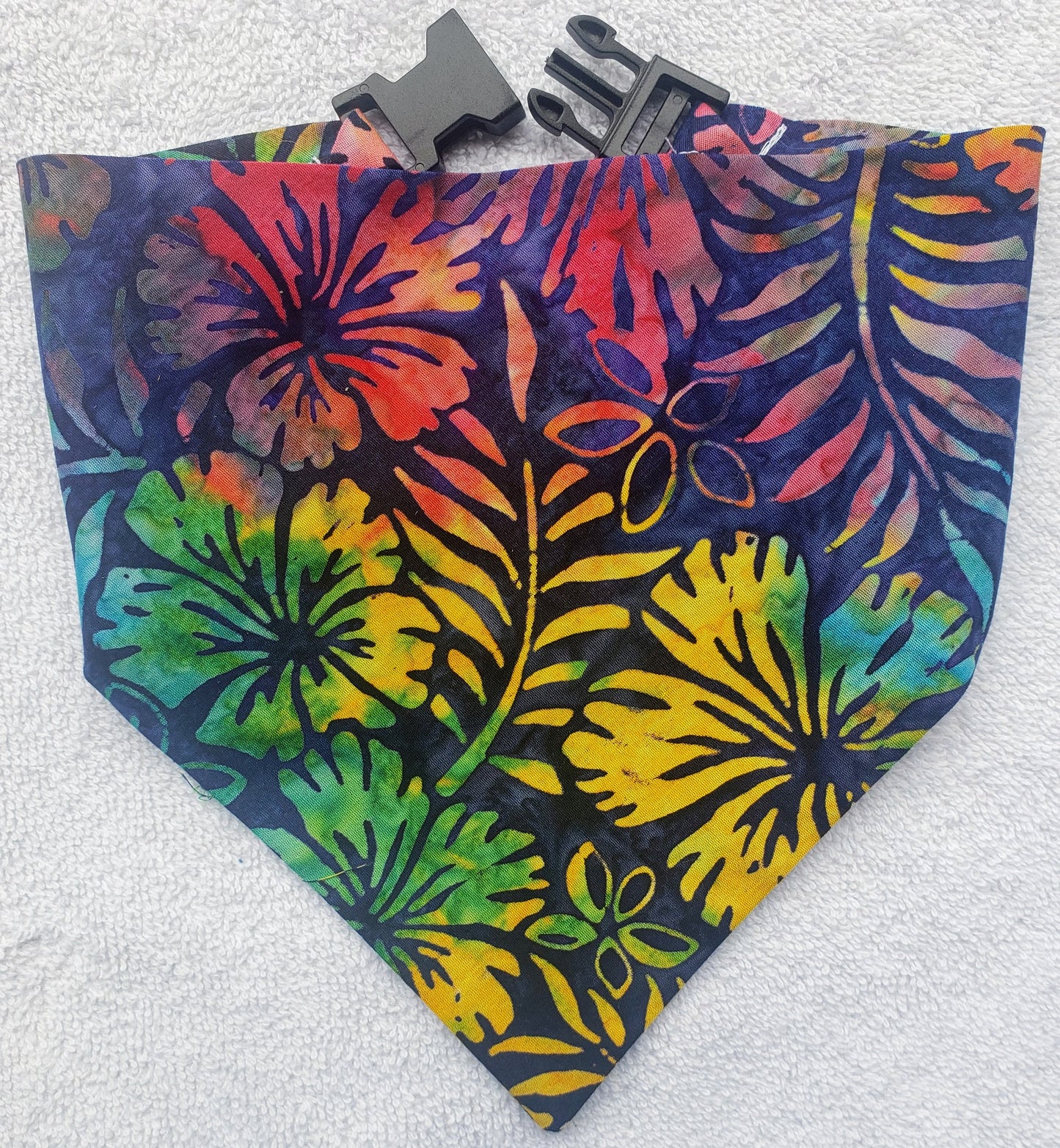 Clip on Dog Bandana With Buckle Pet Cat Bandanna Scarf Blue Hawaiian Floral Hibiscus Plumeria Palms Handmade to Order
