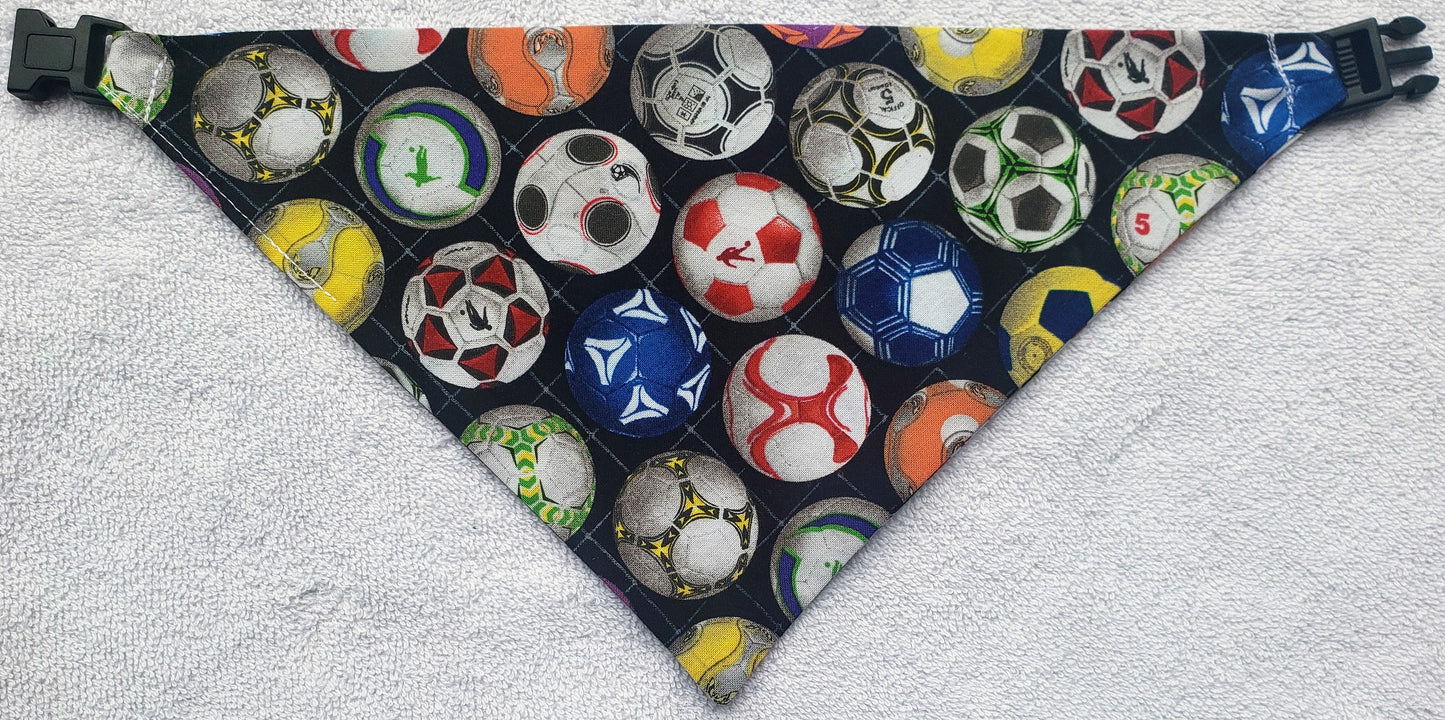 Clip on Dog Bandana With Buckle Pet Cat Bandanna Scarf Soccer Balls Handmade to Order
