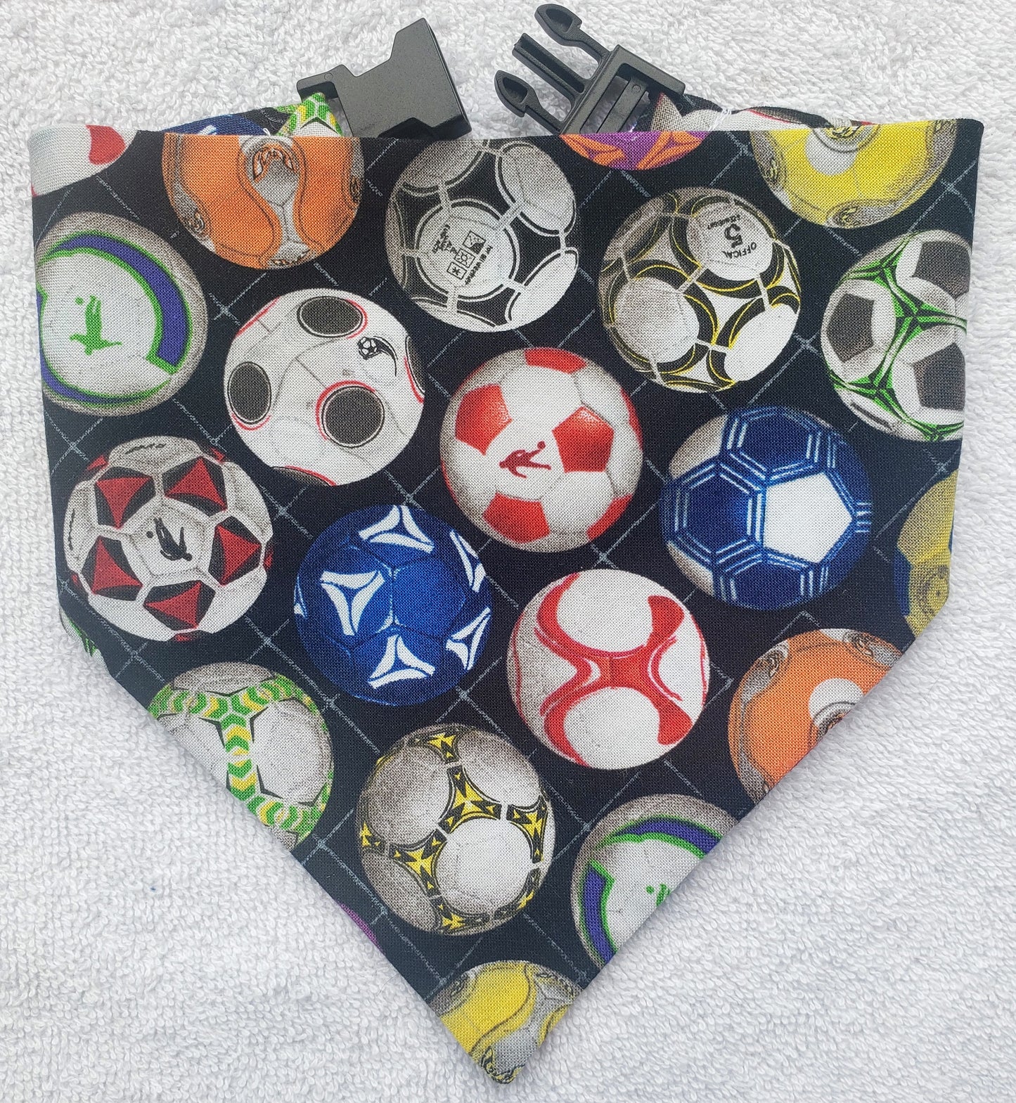 Clip on Dog Bandana With Buckle Pet Cat Bandanna Scarf Soccer Balls Handmade to Order