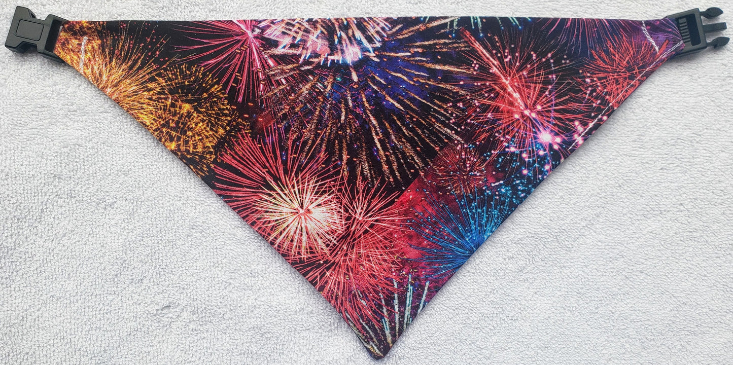 Clip on Dog Bandana With Buckle Pet Cat Bandanna Scarf Fireworks Rainbow Multicolor USA 4th of July Independence Day Handmade to Order