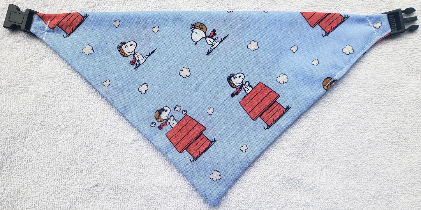 Clip on Dog Bandana With Buckle Pet Cat Bandanna Snoopy Dog House Red Baron Peanuts Handmade to Order