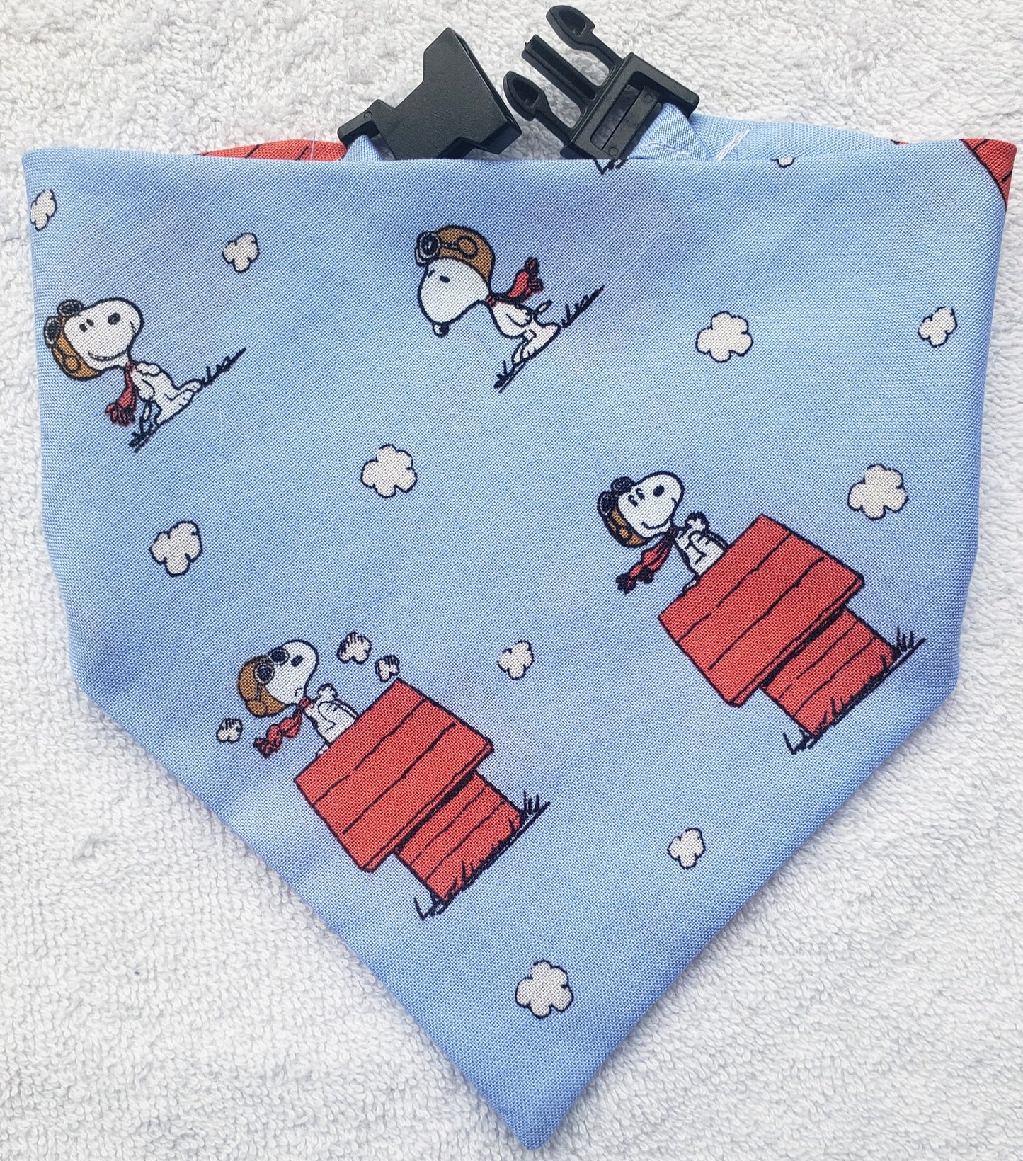 Clip on Dog Bandana With Buckle Pet Cat Bandanna Snoopy Dog House Red Baron Peanuts Handmade to Order