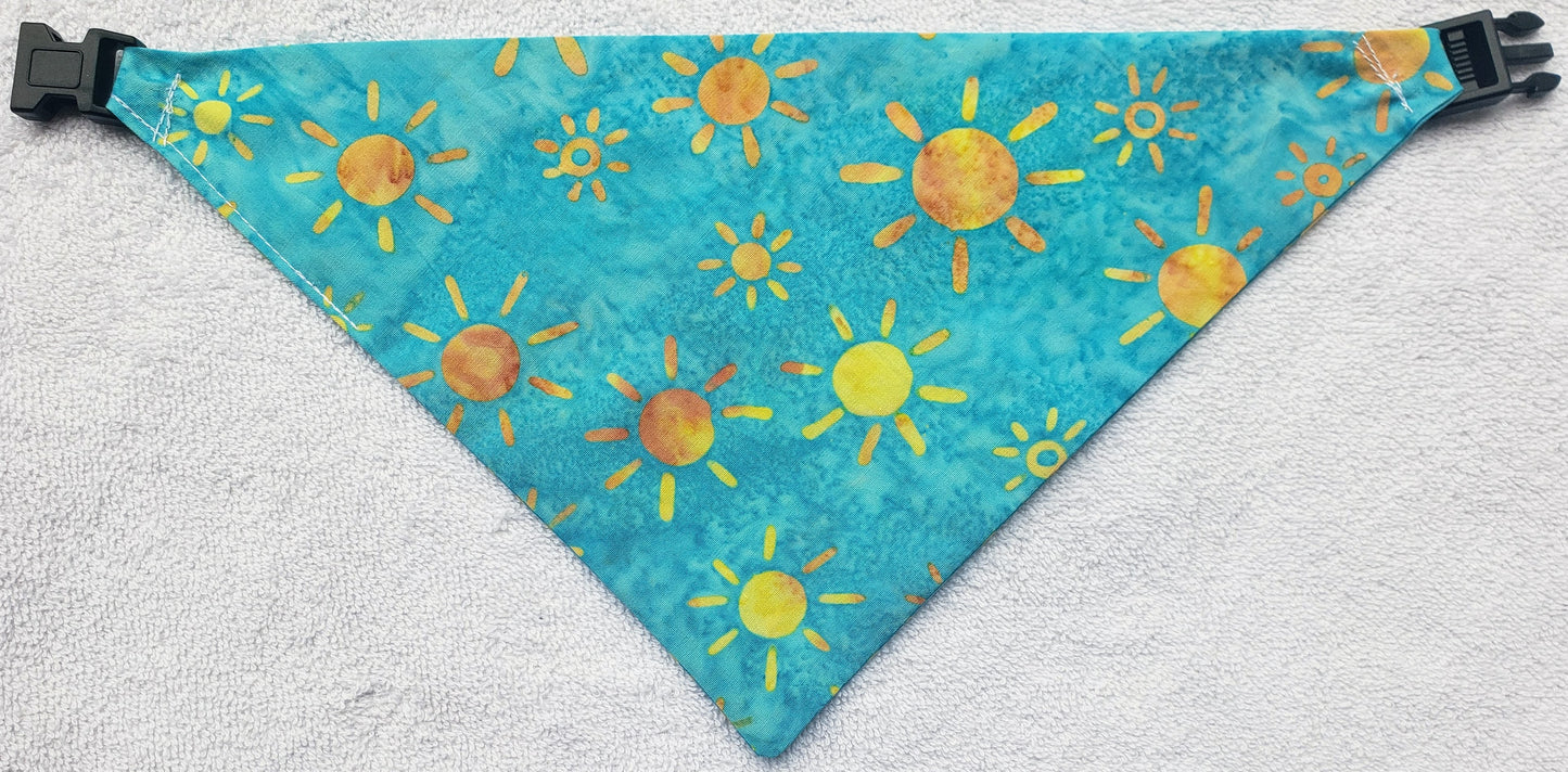 Clip on Dog Bandana With Buckle Pet Cat Bandanna Scarf Blue Skies Yellow Sun Suns Sunshine Batik Handmade to Order