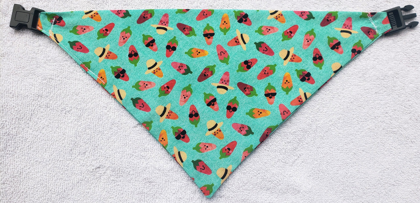 Clip on Dog Bandana With Buckle Pet Cat Bandanna Scarf Chiles Chilis Peppers with Hats Sombreros Sunglasses Handmade to Order