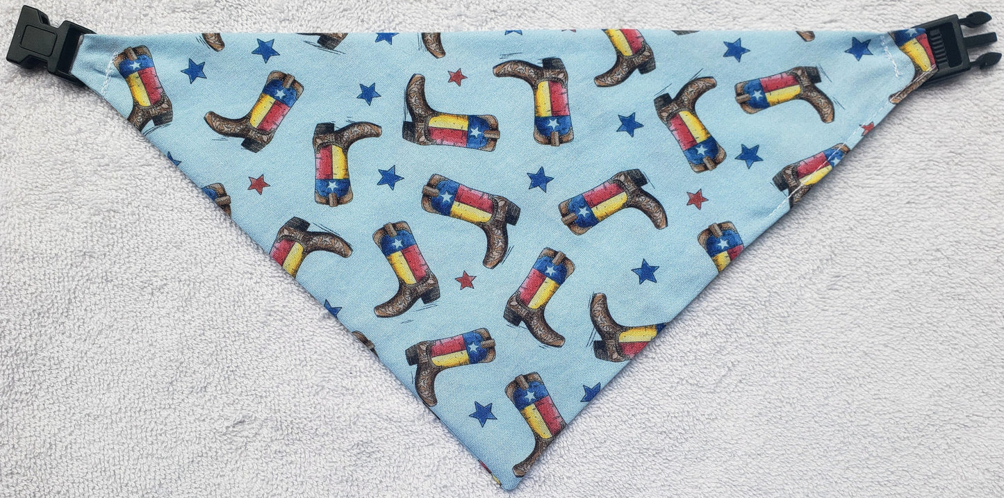 Clip on Dog Bandana With Buckle Pet Cat Bandanna Texas Cowboy Boots Texan State Pride Handmade to Order