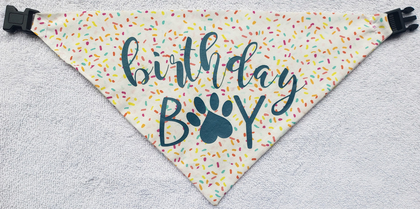 Clip on Dog Bandana With Buckle Pet Cat Bandanna Scarf Blue Happy Birthday Boy Surprise Handmade to Order