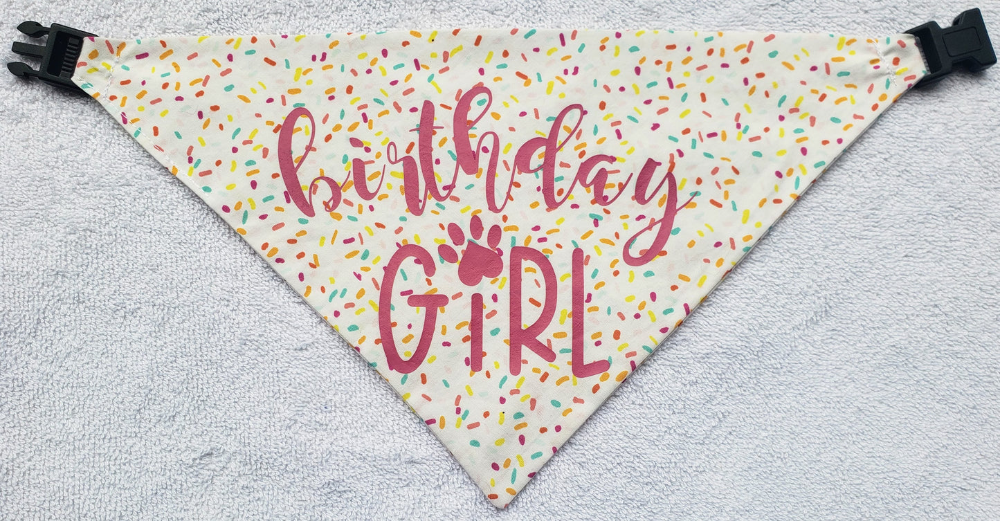 Clip on Dog Bandana With Buckle Pet Cat Bandanna Scarf Pink Happy Birthday Girl Surprise Handmade to Order