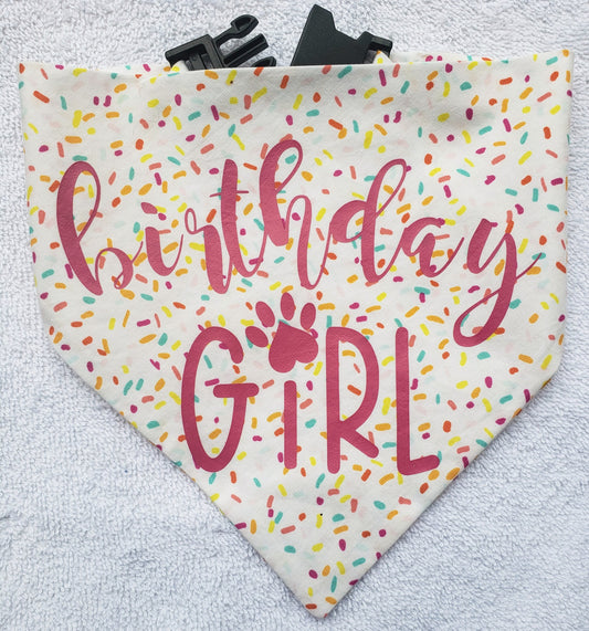 Pink Happy Birthday Girl Pink Clip on Dog Bandana With Buckle Pet Cat Bandanna Scarf Handmade to Order