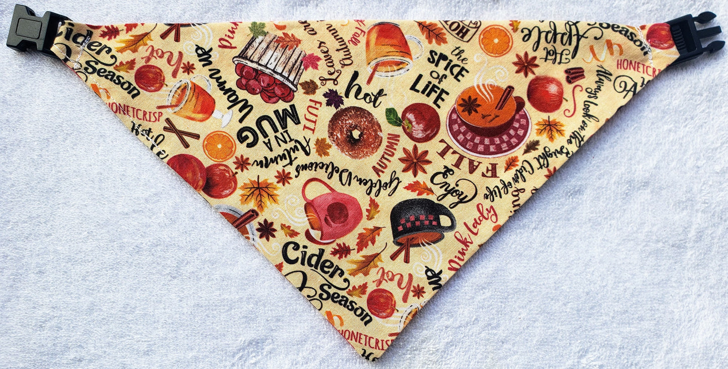 Apple Cider Season Fall Autumn Harvest Clip on Dog Bandana With Buckle Pet Cat Bandanna Handmade to Order