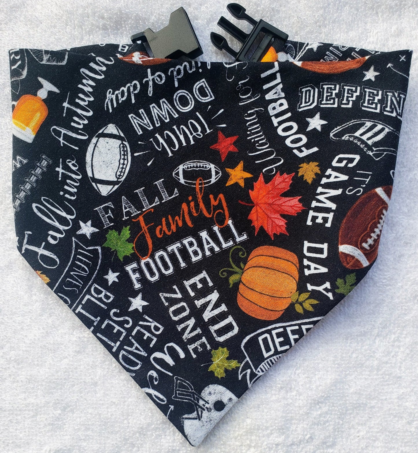 Football Season Touchdown Themes Fall Autumn Clip on Dog Bandana With Buckle Pet Cat Bandanna Handmade to Order