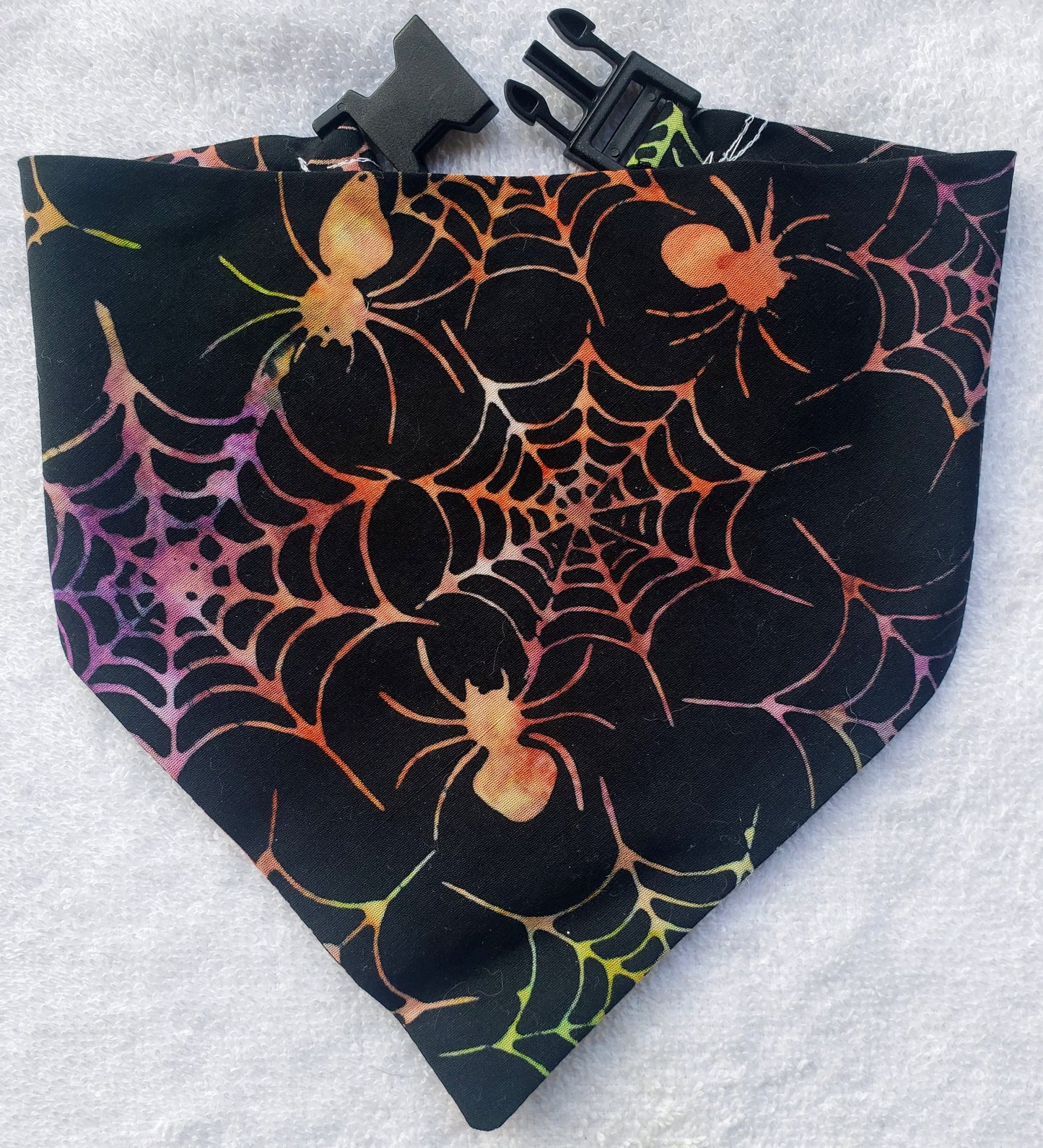 Spiders Webs Colorful Halloween Fall Autumn Clip on Dog Bandana With Buckle Pet Cat Bandanna Handmade to Order