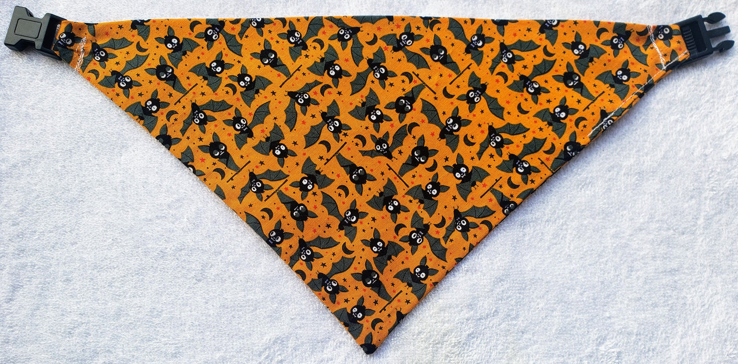 Silly Bats Halloween Fall Autumn Clip on Dog Bandana With Buckle Pet Cat Bandanna Handmade to Order