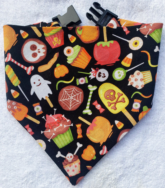 Halloween Candy & Treats Fall Autumn Clip on Dog Bandana With Buckle Pet Cat Bandanna Handmade to Order