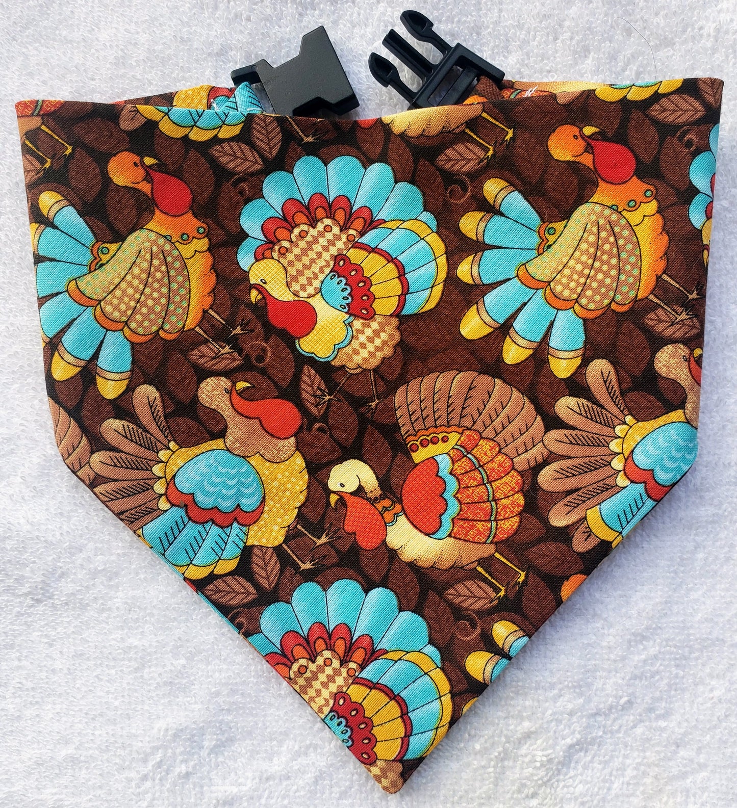 Thanksgiving Turkeys Fall Autumn Harvest Clip on Dog Bandana With Buckle Pet Cat Bandanna Handmade to Order
