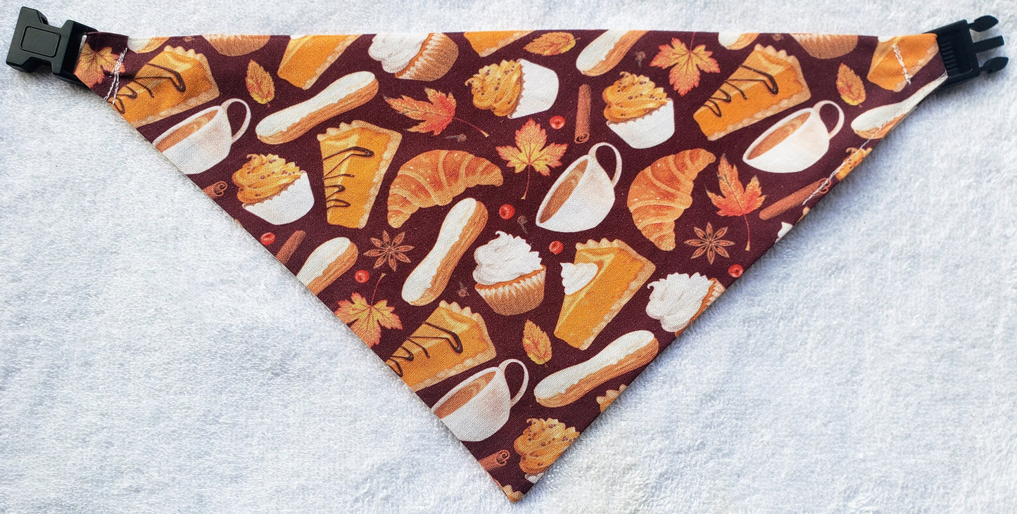 Pumpkin Pie Fall Desserts Thanksgiving Sweets Treats Clip on Dog Bandana With Buckle Pet Cat Bandanna Handmade to Order
