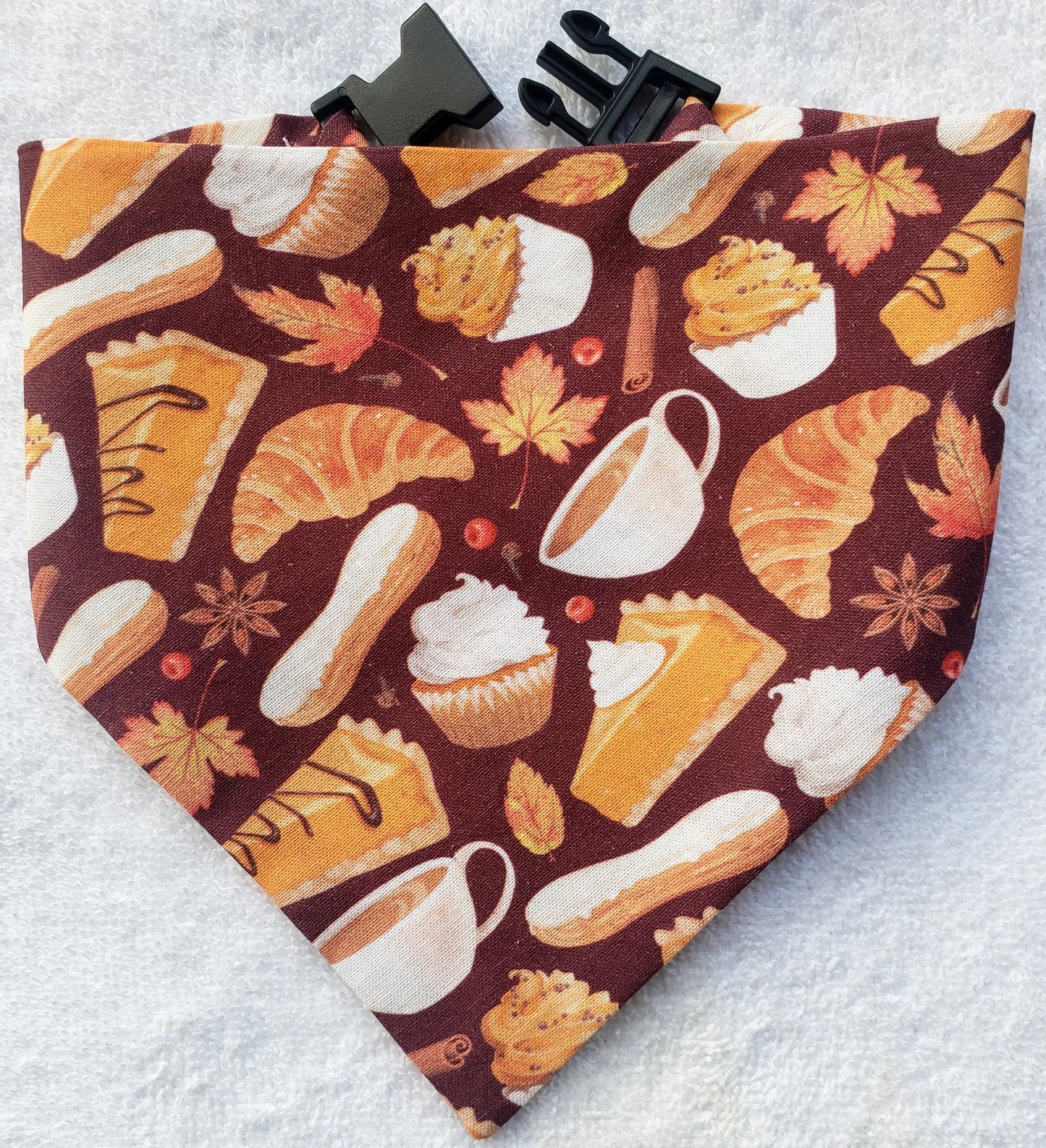 Pumpkin Pie Fall Desserts Thanksgiving Sweets Treats Clip on Dog Bandana With Buckle Pet Cat Bandanna Handmade to Order