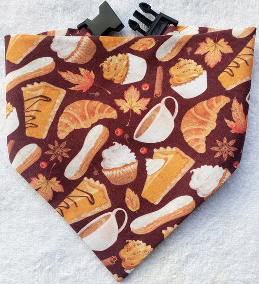 Pumpkin Pie Fall Desserts Thanksgiving Sweets Treats Clip on Dog Bandana With Buckle Pet Cat Bandanna Handmade to Order