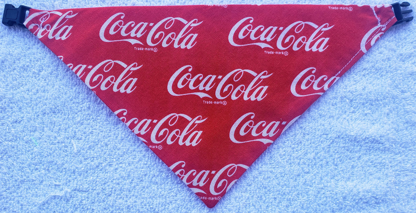 Clip on Dog Bandana With Buckle Pet Cat Bandanna Coke Coca Cola Red Handmade to Order