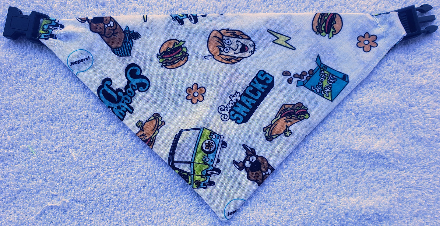 Clip on Dog Bandana With Buckle Pet Cat Bandanna Scooby Doo Snacks Shaggy Mystery Mobile Handmade to Order