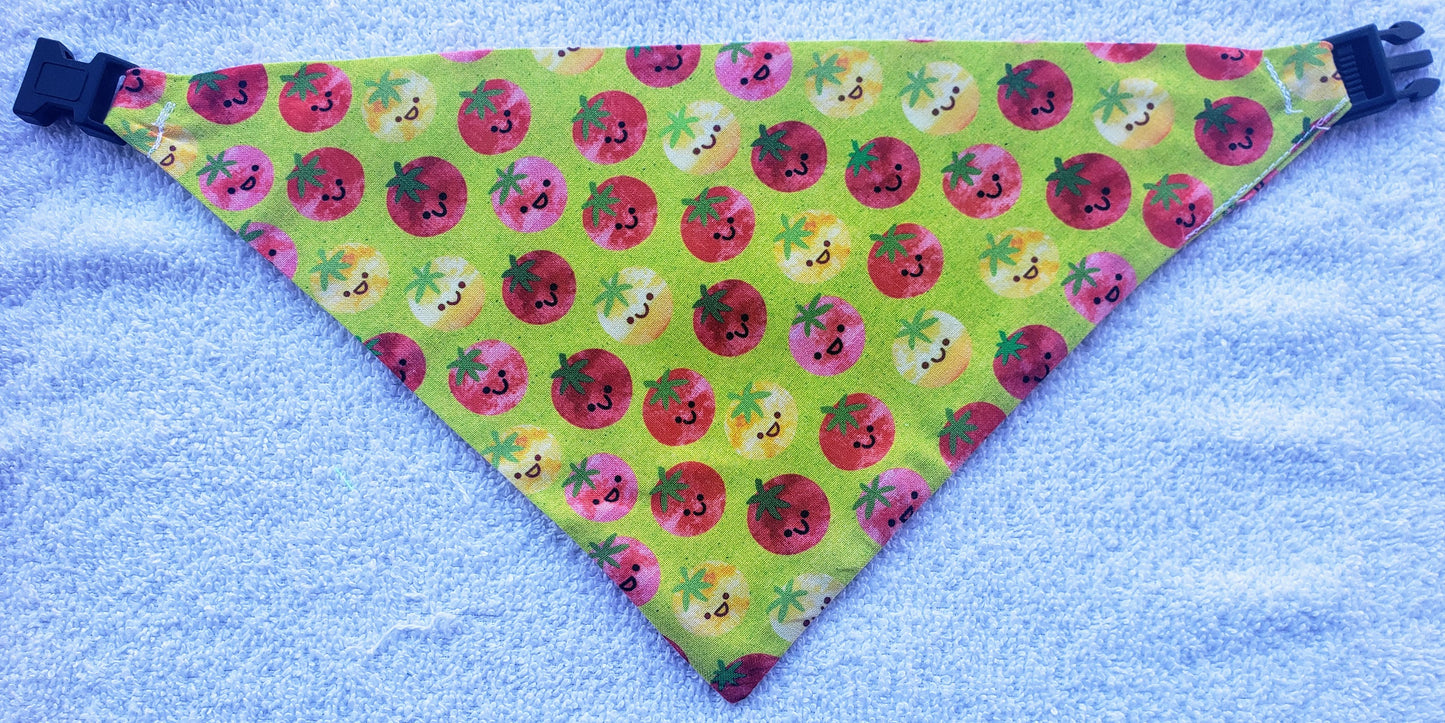 Clip on Dog Bandana With Buckle Pet Cat Bandanna Smiling Tomatoes Summer Fun Handmade to Order