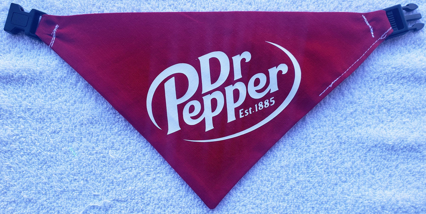 Dr Pepper Texas Clip on Dog Bandana With Buckle Pet Cat Bandanna Scarf Handmade to Order