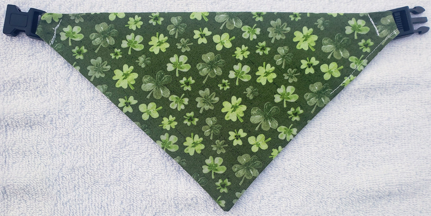 Clip on Dog Bandana With Buckle Pet Cat Bandanna Scarf St. Patrick's Day Lucky Green Shamrocks Handmade to Order
