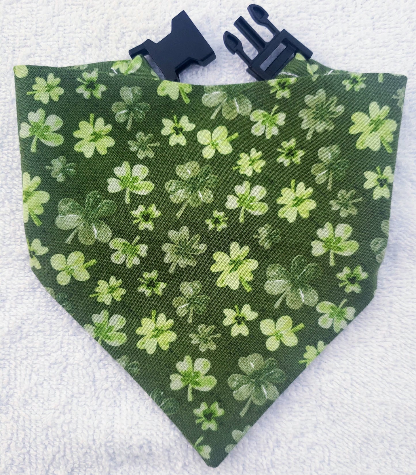 Clip on Dog Bandana With Buckle Pet Cat Bandanna Scarf St. Patrick's Day Lucky Green Shamrocks Handmade to Order