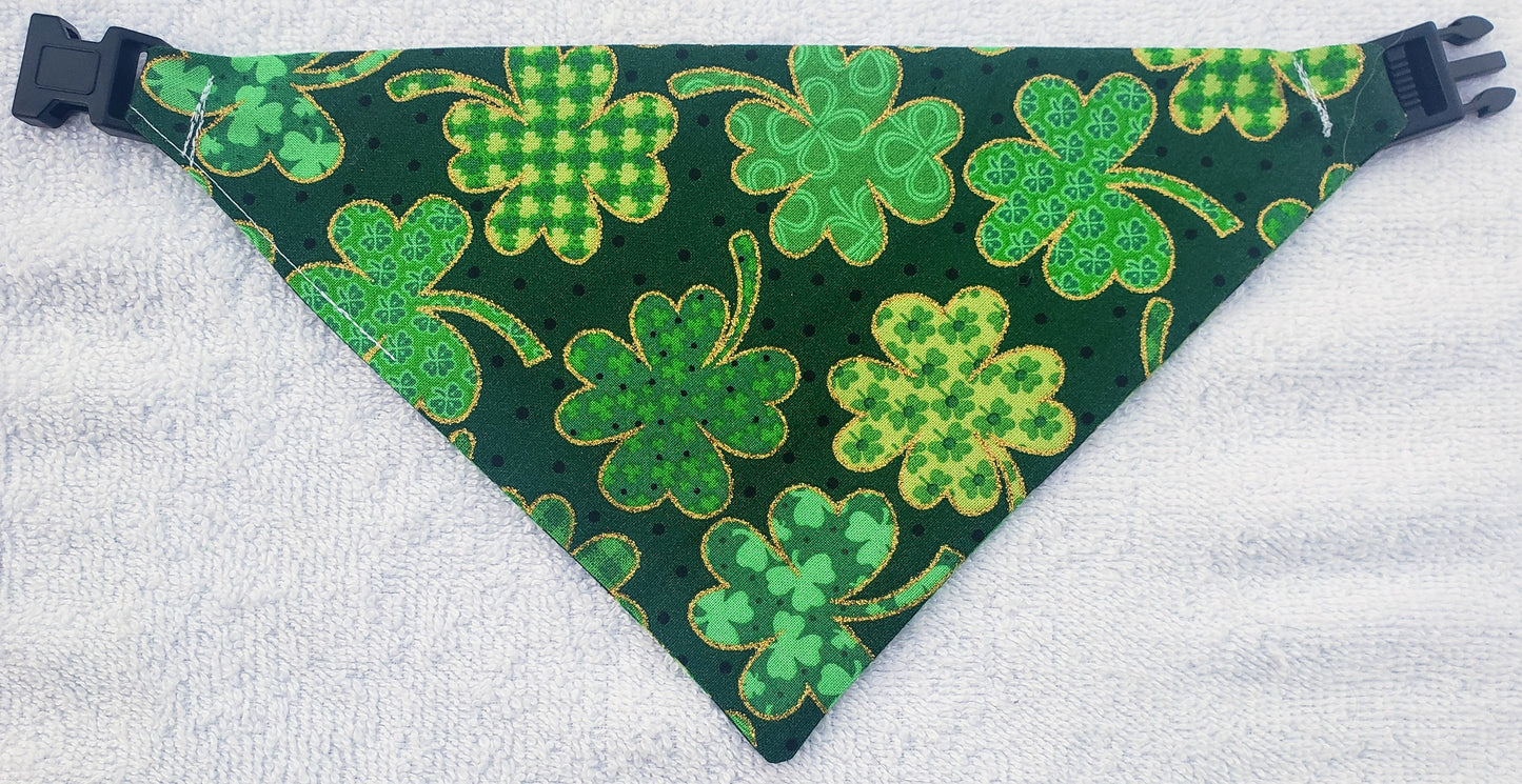Lucky Shamrocks St. Patrick's Day Gold Bling Clip on Dog Bandana With Buckle Pet Cat Bandanna Handmade to Order