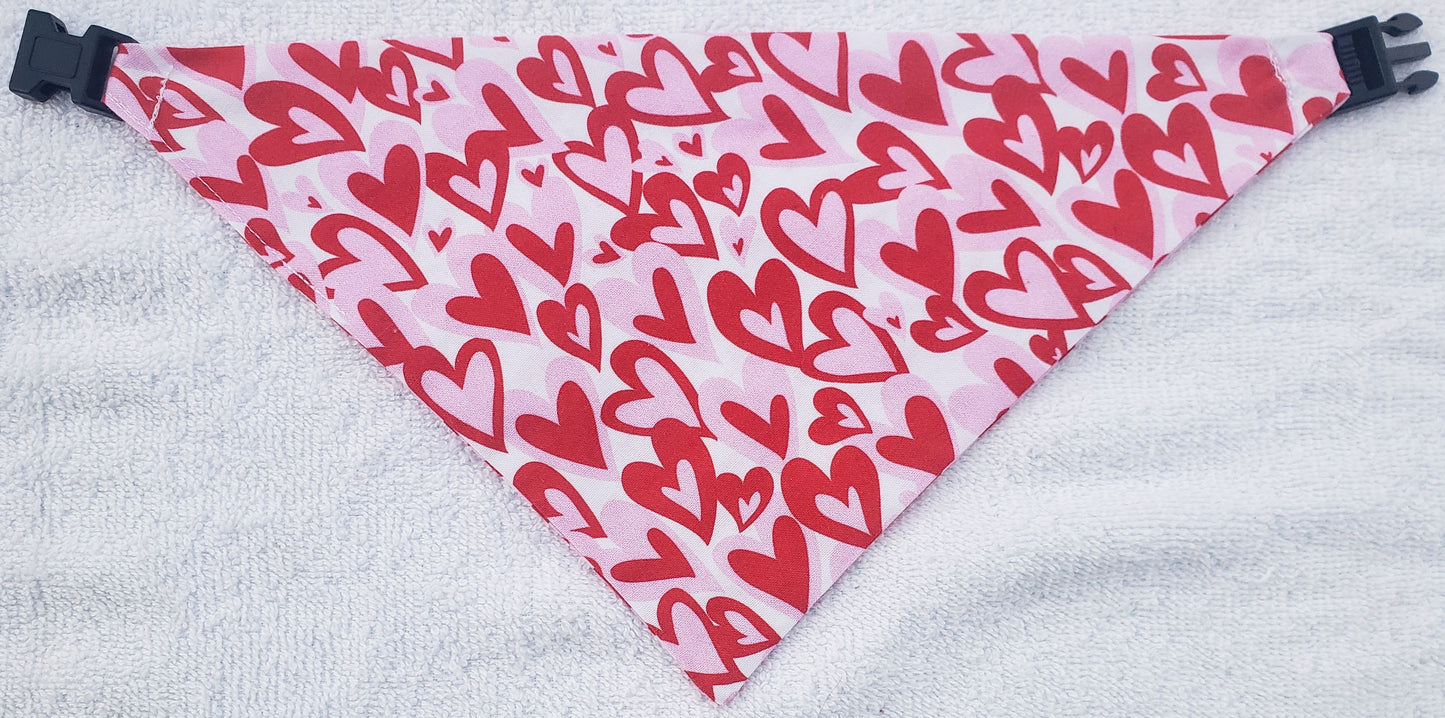 Clip on Dog Bandana With Buckle Pet Cat Bandanna Scarf Red Pink Hearts Valentine's Day Love Handmade to Order