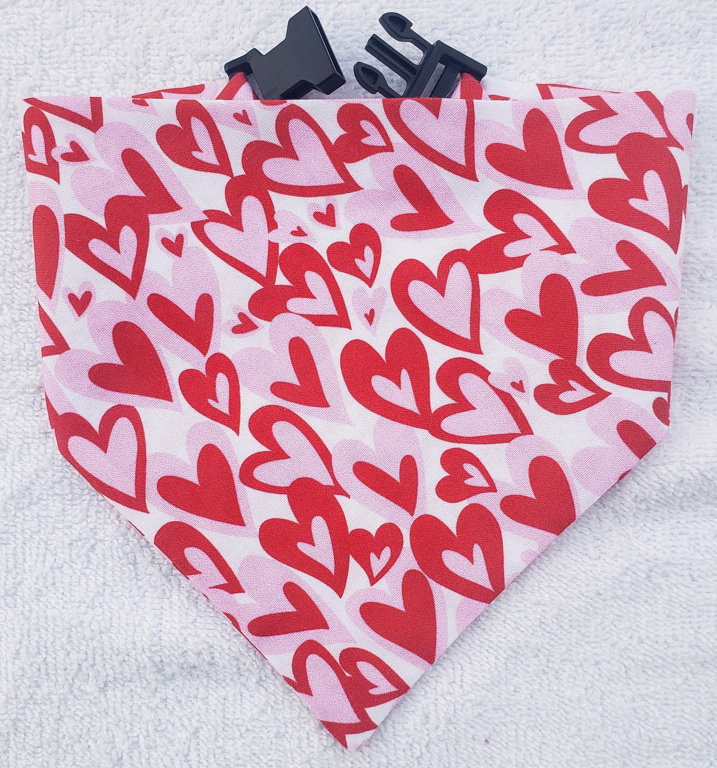 Clip on Dog Bandana With Buckle Pet Cat Bandanna Scarf Red Pink Hearts Valentine's Day Love Handmade to Order