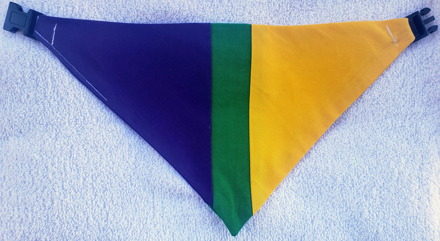Clip on Dog Bandana With Buckle Pet Cat Bandanna Scarf Mardi Gras Colors Purple Yellow Green NOLA Laissez Les Bon Temps Rouler Exclusive Handmade to Order