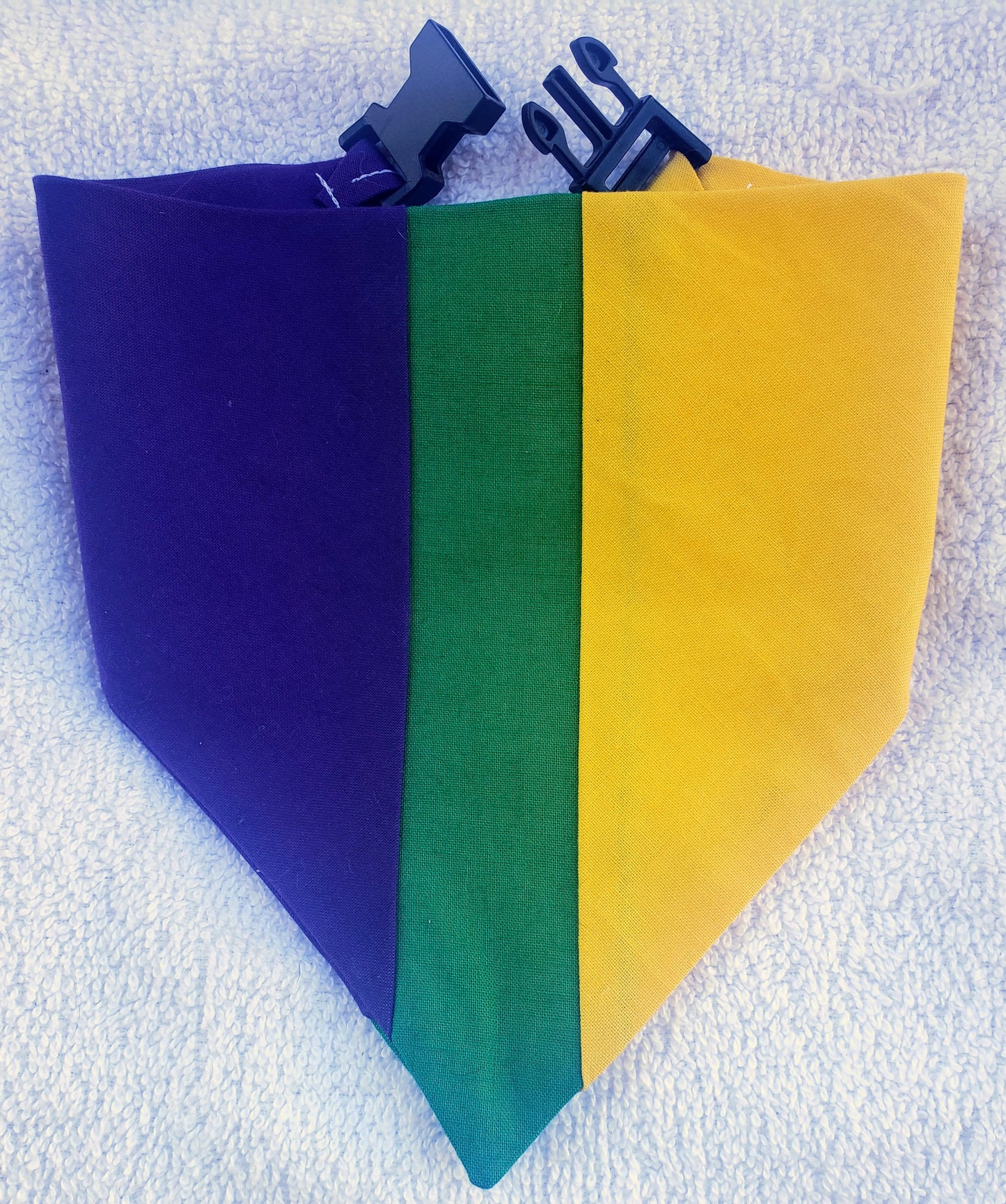 Clip on Dog Bandana With Buckle Pet Cat Bandanna Scarf Mardi Gras Colors Purple Yellow Green NOLA Laissez Les Bon Temps Rouler Exclusive Handmade to Order