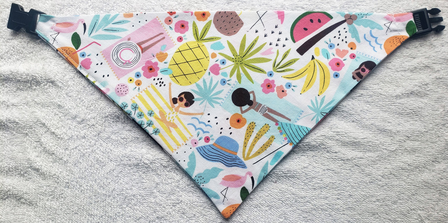Clip on Dog Bandana With Buckle Pet Cat Bandanna Tropical Beach Girls Ocean Handmade to Order