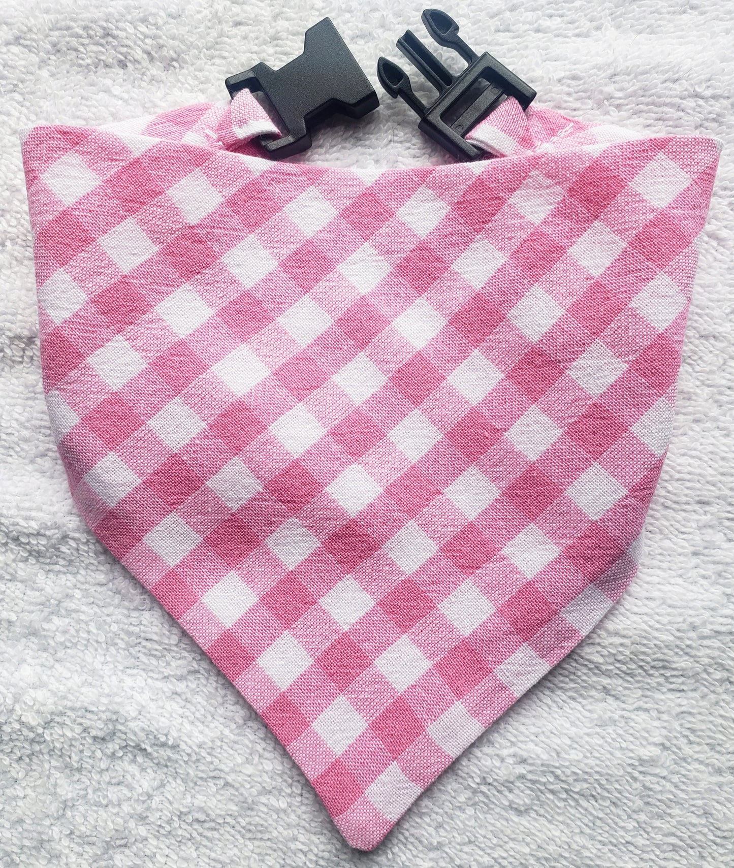 Clip on Dog Bandana With Buckle Pet Cat Bandanna Baby Pink Quarter Inch Gingham Plaid Handmade to Order