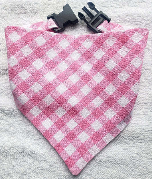 Clip on Dog Bandana With Buckle Pet Cat Bandanna Baby Pink Quarter Inch Gingham Plaid Handmade to Order