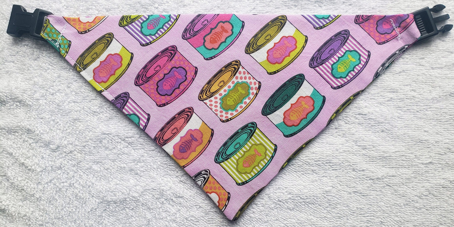 Clip on Dog Bandana With Buckle Pet Cat Bandanna Cats Tuna Cans Handmade to Order