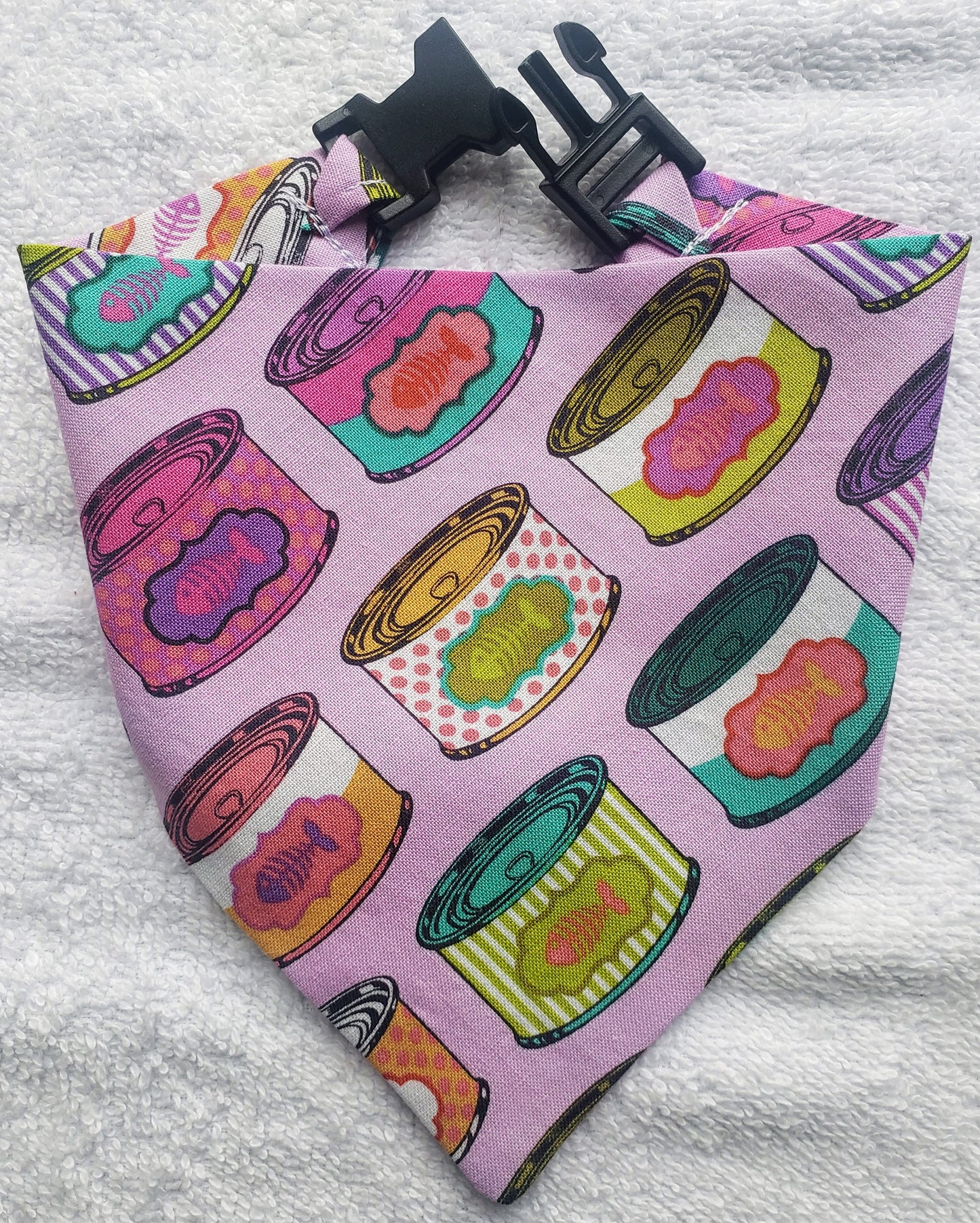 Clip on Dog Bandana With Buckle Pet Cat Bandanna Cats Tuna Cans Handmade to Order