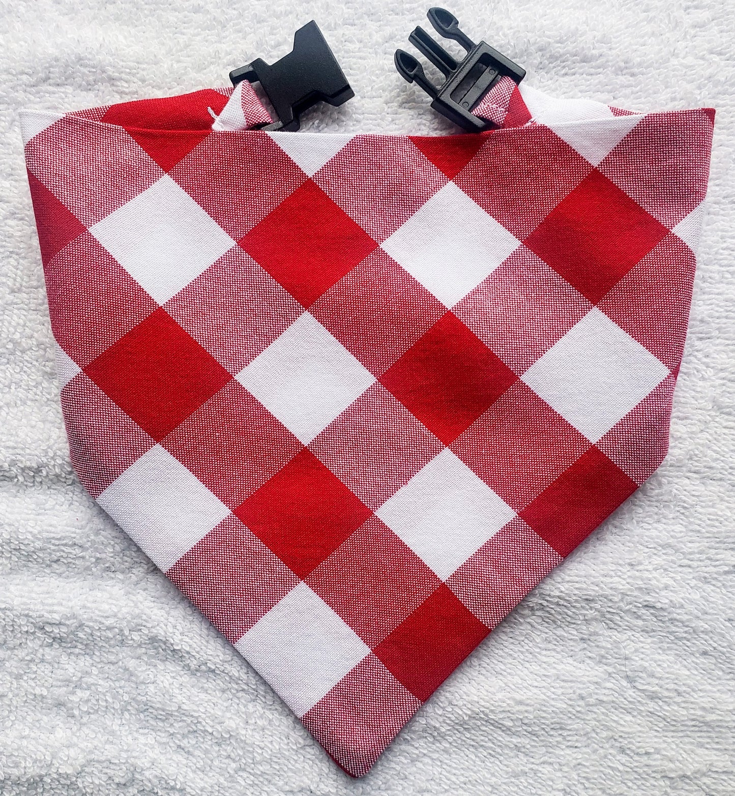 Clip on Dog Bandana With Buckle Pet Cat Bandanna Large One Inch Red Buffalo Plaid Check Handmade to Order