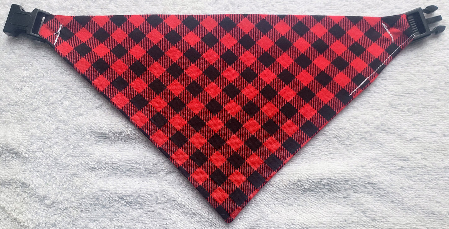 Clip on Dog Bandana With Buckle Pet Cat Bandanna Red Black Mini Buffalo Plaid Check Gingham Handmade to Order