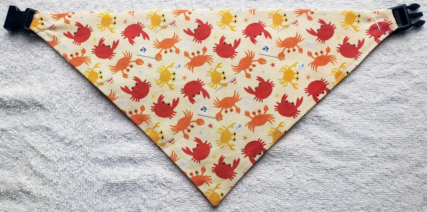 Clip on Dog Bandana With Buckle Pet Cat Bandanna Crabs Crab Ocean Beach Tropical Handmade to Order