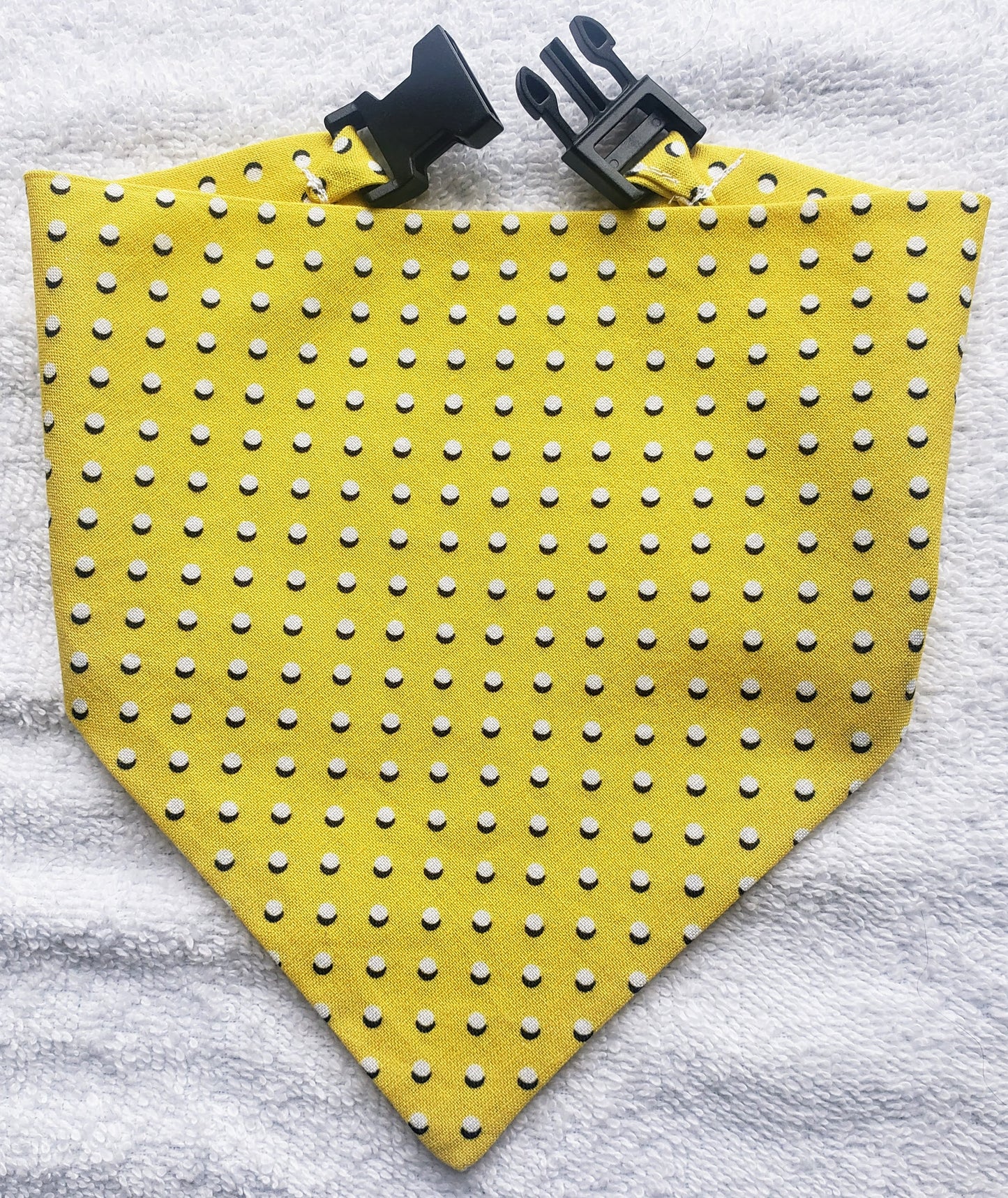 Clip on Dog Bandana With Buckle Pet Cat Bandanna Yellow & White 3D Dots Handmade to Order
