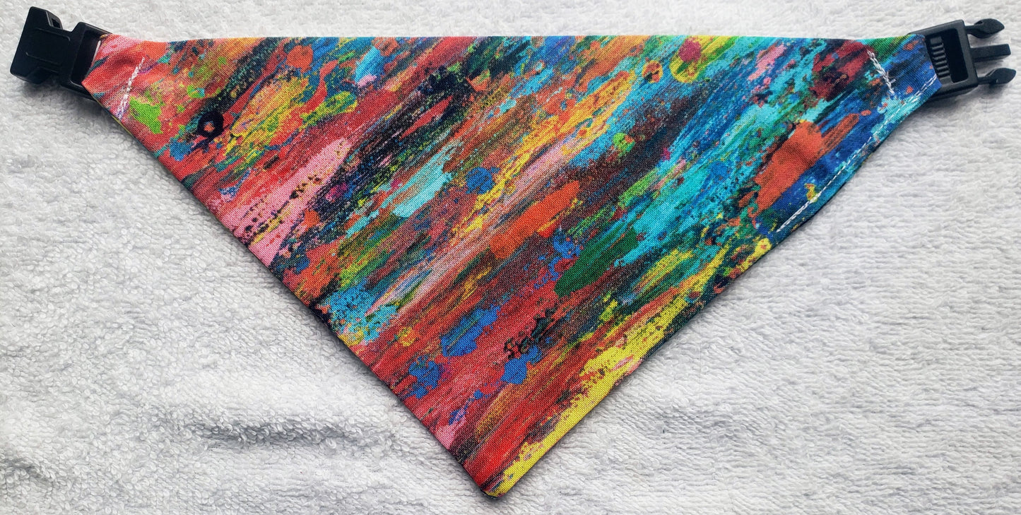 Clip on Dog Bandana With Buckle Pet Cat Bandanna Paint Paintbrush Strokes Stripes Handmade to Order