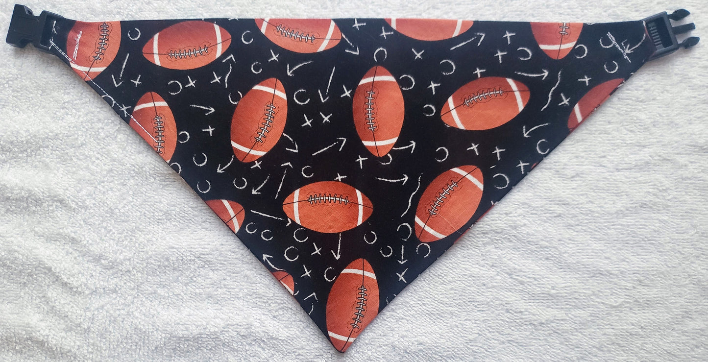 Football Season Touchdown Fall Autumn Clip on Dog Bandana With Buckle Pet Cat Bandanna Handmade to Order