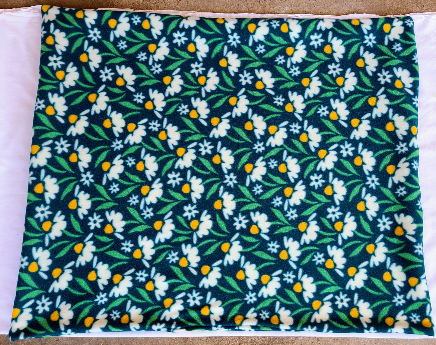 Teal & Yellow Daisies 27x34 inch Snuggle Sack, Sleeping Bag for Pets, Dogs, Cats, Fleece, Reversible, Washable