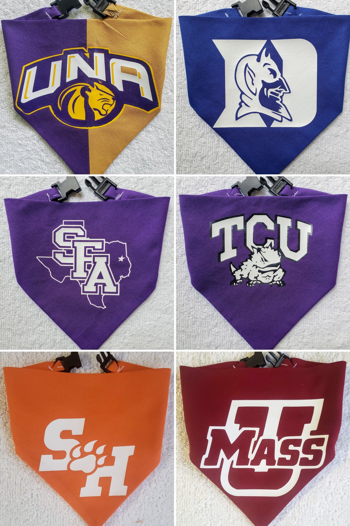 Request Your College, University, or School Vinyl Edition MESSAGE ME Clip on Dog Bandana With Buckle Pet Cat Bandanna Scarf Handmade to Order