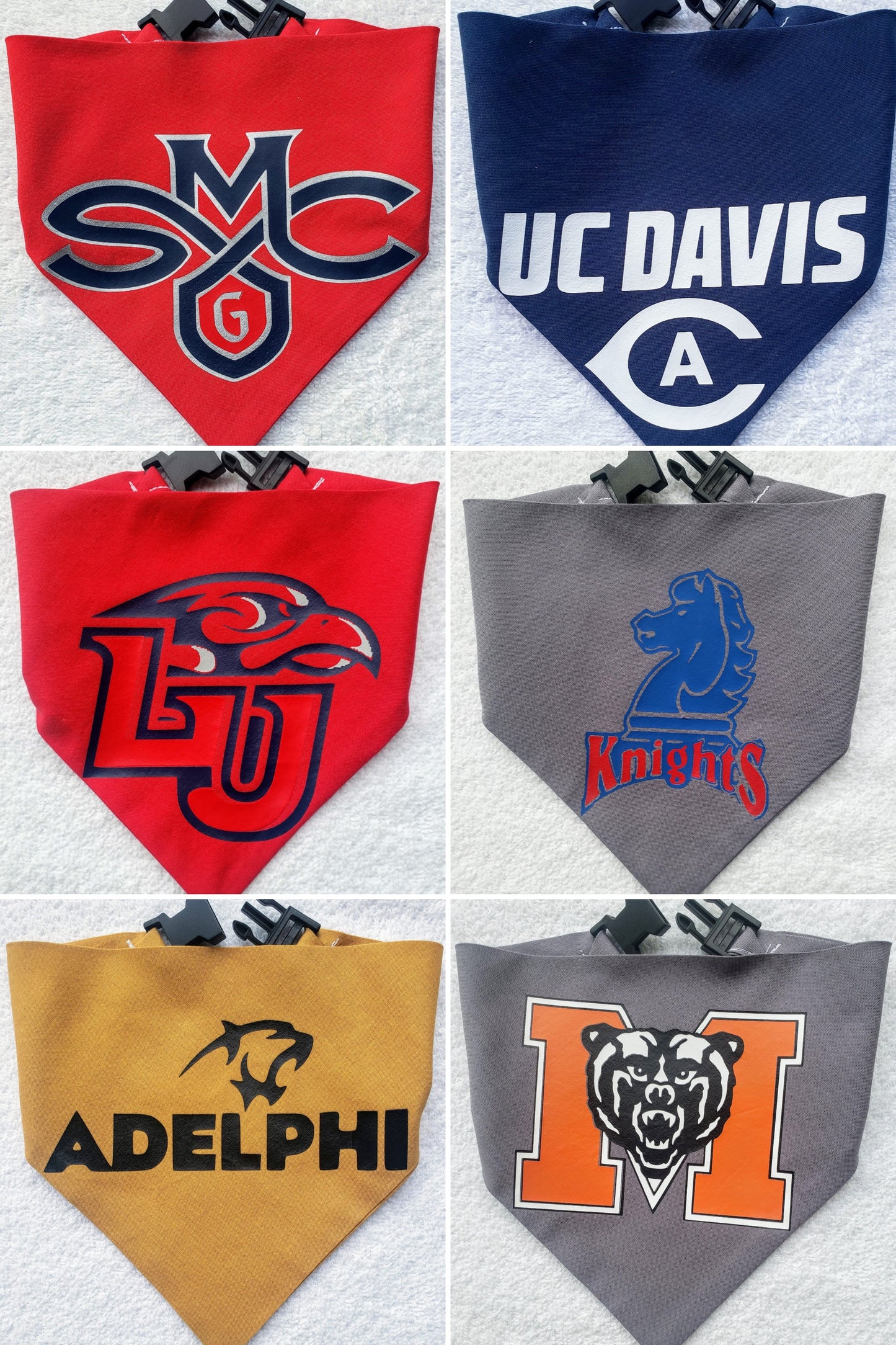 Request Your College, University, or School Vinyl Edition MESSAGE ME Clip on Dog Bandana With Buckle Pet Cat Bandanna Scarf Handmade to Order